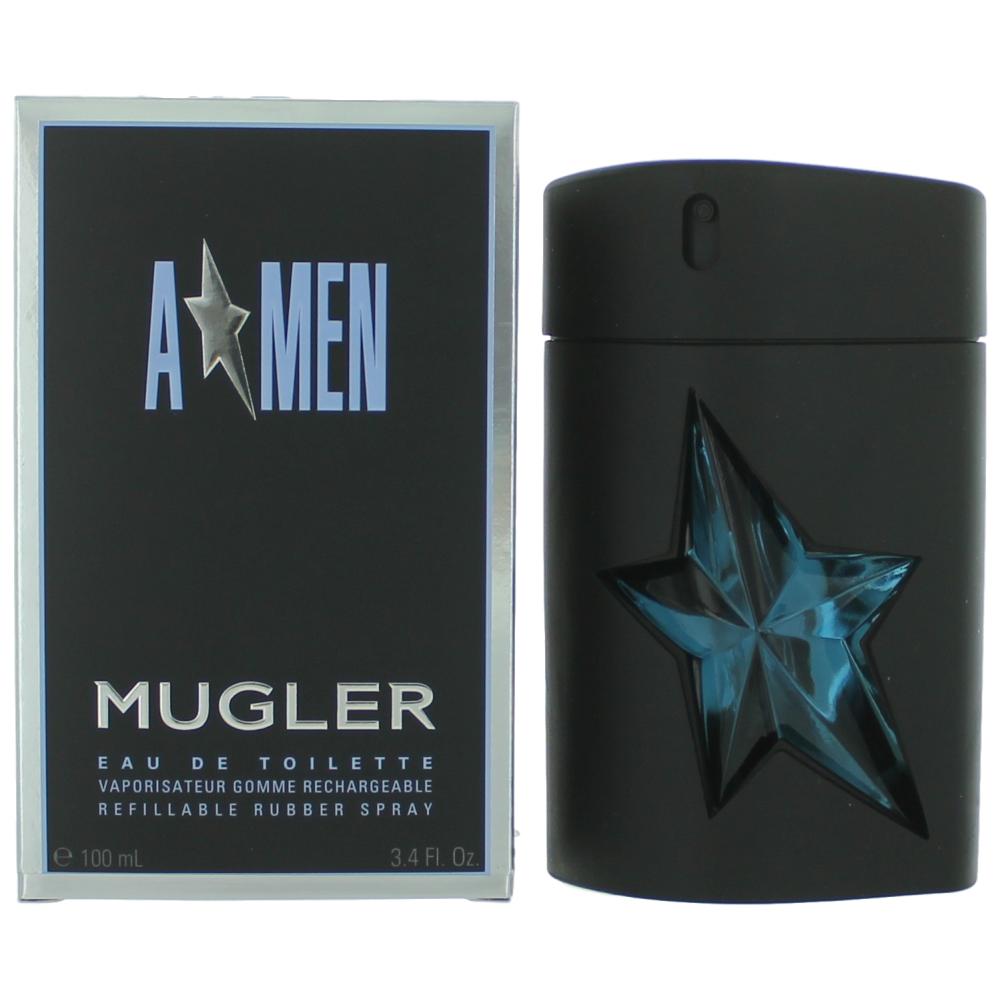 Bottle of Angel by Thierry Mugler, (A*men) 3.4 oz Eau De Toilette Refillable Rubber Spray for Men